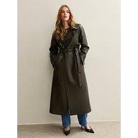 New Look Faux Leather Trench Coat - Dark Green