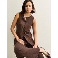 New Look Soft Touch Compact Knit Split Front Waistcoat - Dark Brown