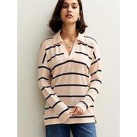 New Look Cream Soft Touch Striped Collar Jumper