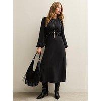 New Look Ruffle Trim Long Sleeve Midi Dress - Black