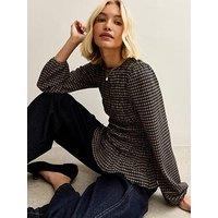 New Look Textured Jersey Checked Shirred Top - Print