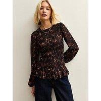 New Look Animal Print Textured Jersey Shirred Top - Print