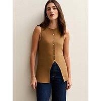 New Look Compact Knit Button Front Waistcoat - Camel
