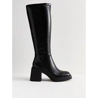 New Look Faux Leather Block Heel Knee High Boots - Black