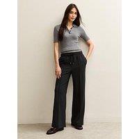 New Look Wide Leg Elasticated Waist Jersey Trousers - Black