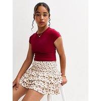 New Look 915 Girls Cream Floral Print Tiered Skirt - White