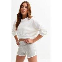 New Look 915 Girls Contrast Trim Foldover Waist Shorts - Dark Grey