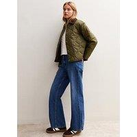 New Look Corduroy Collar Quilted Jacket - Green