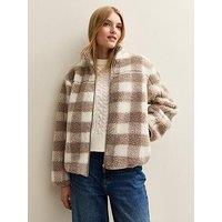 New Look Checked Borg Jacket - Cream
