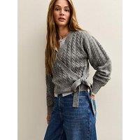 New Look Grey Cable Knit Wrap Jumper