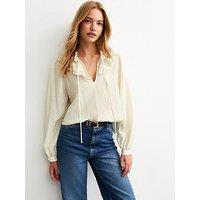 New Look Frill Tie Neck Blouse - White