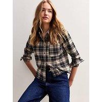 New Look Check Print Long Sleeve Cropped Shirt - Black