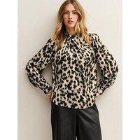New Look Abstract Print Twist Neck Long Sleeve Blouse - White