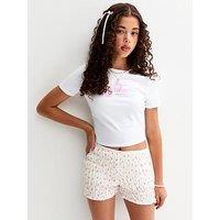 New Look 915 Girls Ditsy Print Shirred Shorts - White