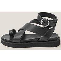 Monsoon Ivy Toe Strap Crossover Leather Sandals - Black