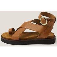 Monsoon Ivy Toe Strap Crossover Leather Sandals Tan - Brown