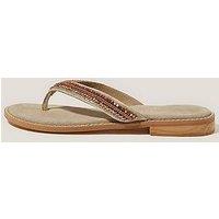 Monsoon Sia Beaded Leather Flip Flop Sandals Bronze - Brown