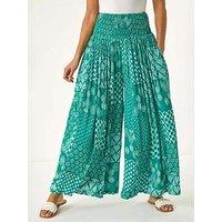 Roman Swirl Print Palazzo Wide Leg Trouser - Jade