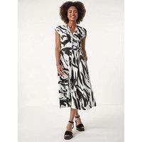 Roman Brushstroke Linen Mix Midi Dress - Black