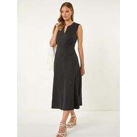 Roman Denim Panel Detail Midi Dress - Black