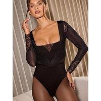 Lipsy Mesh Panel Square Body - Black
