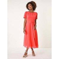 Roman Pleated Chiffon Midi Dress - Coral
