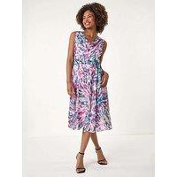 Roman Abstract Print Chiffon Cowl Neck Dress - Lilac