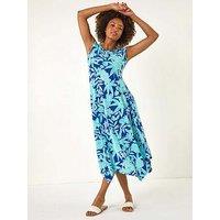 Roman Floral Puff Print Stretch Maxi Dress - Royal Blue
