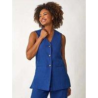 Roman Longline Button Waistcoat Jacket - Royal Blue