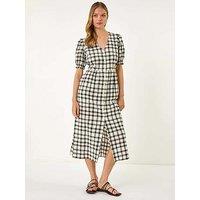 Roman Check Button Midi Dress - Black