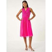 Roman Embellished Beaded V-Neck Dress - Pink