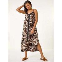 Roman Animal Print Strappy Maxi Dress - Beige