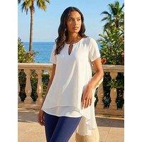 Roman Ring Front Chiffon Overlay Top - Ivory