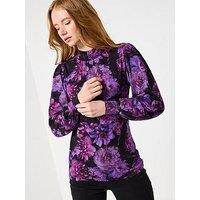 Joe Browns Florence Floral High Neck Jersey Top - Purple