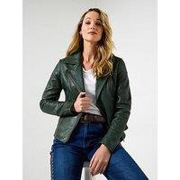 Joe Browns Super Soft Leather Collared Biker Jacket - Green