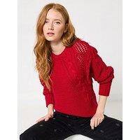 Joe Browns Sienna Fringed Cable Knit Jumper - Red