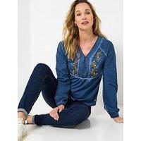 Joe Browns Remarkable Embroidered V-Neck Top - Blue