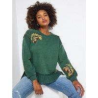 Joe Browns Tilly Embroidered Woven Hem Sweatshirt - Green