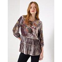 Joe Browns Exquisite Velvet Embroidered Top - Grey