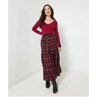 Joe Browns Bonnie Button Front Check Maxi Skirt - Red