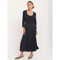 Mint Velvet Scallop Woven Mix Jersey Dress - Blue