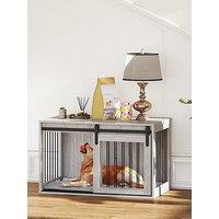 Pawhut Dog Crate Furniture With Removable Cushion For Xl Dogs - Grey - Medium