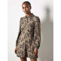 Apricot Pressed Leaf V-Shape Dress - Khaki
