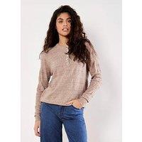 Apricot Button Detail Pointelle Jumper - Beige