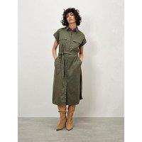 Apricot Midi Belted Dress - Khaki