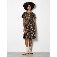 Apricot Botanical Ditsy Button Detail Midi Dress- Navy