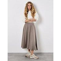 Apricot Peach Slub A-Line Midaxi Skirt - Grey