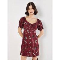 Apricot Botanical Floral Tea Dress - Red