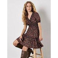 Apricot Floral Blooms Ditsy Smock Dress - Orange
