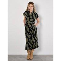 Apricot Painterly Zebra Print Shirt Dress - Khaki